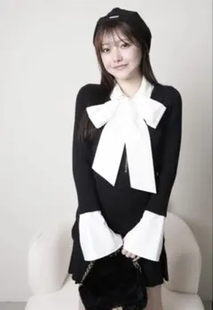 LIP SERVICE フロントZIPニットプリーツワンピース　ブラック