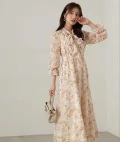 【美品】プロポーションボディドレッシング＊フラワーリボンシャーリングワンピース