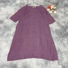 GA-ON ガーオン（F）5分袖 ワンピース ひざ丈 リネン100% インド製