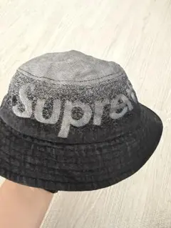 Supreme バケットハット ブラック/グレー　デニム　M/L