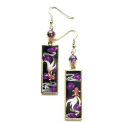 和風　ブラック　金魚と牡丹の花　短冊　ピアス　大