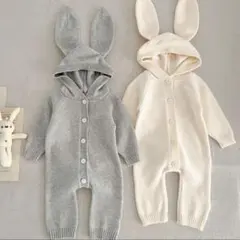 BABY ポンポン　OR ウサギの耳付き　ロンパース　新生児　ニット　ベビー