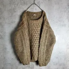 【ヴィンテージ】古着 ケーブルニット セーター 大きいサイズ 緑 カーキ レトロ