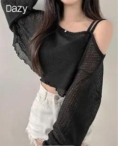 Dazy ブラック 長袖クロップドルーズTシャツ JP-S(S)