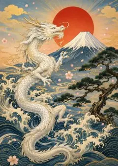 白龍と富士山 桜と波の和風浮世絵 アートポスター インテリア 絵画 壁掛け