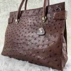 【JRA認定】オーストリッチレザー ハンドバッグ 2ハンドル ブラウン マチ有