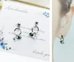 エメラルド(リングチャームS)×ジルコニア　ハンドメイドピアス・イヤリング