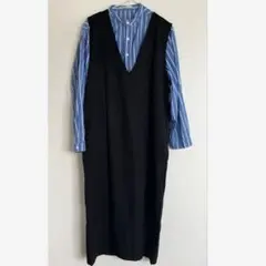 Vネック　ロングジャンスカ　黒　M