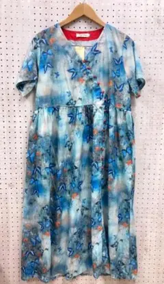 新品 Lang Lang レトロ オリエンタル エレガント 蝶々 半袖ワンピース