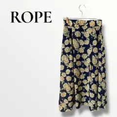 ROPE ロペ　ロングフレアスカート　フラワー　ネイビー　M