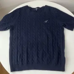 UNIQLO ネイビー ケーブル編み 半袖ニット L