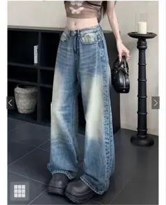 【GRLat2414】ハイウエストワイドデニムパンツ