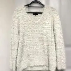 COMME CA ISM Vネック長袖セーター 9号 ホワイト グレー