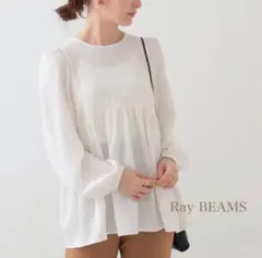 Ray BEAMS ウエスト ギャザー クルーネック ブラウス