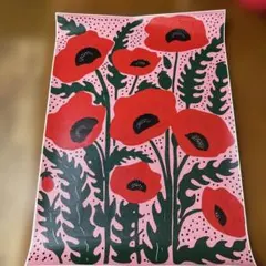 アートポスター　ポピー　キャンバスアート　ミッドセンチュリー