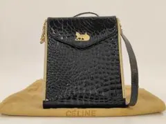 一点物 CÉLINE クロコダイル調 ショルダーバッグ 馬車金具
