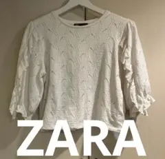 ZARA☆ホワイト フリル五分袖トップス　サイズM