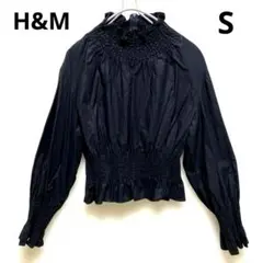 H&M 黒い長袖ハイネックギャザーブラウス袖口ギャザー付き S