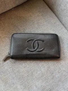 CHANEL メタリック　長財布　キャビアスキン　ラウンドファスナー　シルバー