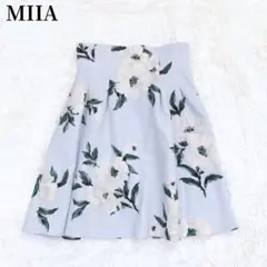 ミーア MIIA フラワープリント フレアスカート ライトブルー 大人かわいいのサムネイル