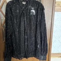 レースの水玉ボウタイブラウス　ブラック　 大きいお品