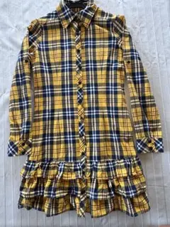 チェック柄フリル付きシャツワンピース