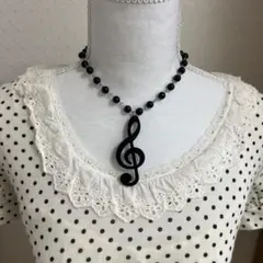 ☆ ウィッシュコア ☆ ト音記号 ☆ 音符チャーム ☆ 黒パールネックレス ☆