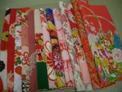 可愛い古典柄2-⑥アンティーク女児子供着物生地はぎれ13枚錦紗縮緬吊るし雛材料