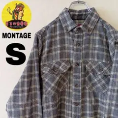 USA古着 MONTAGE　ネルシャツS　グレーイエロー　チェックのサムネイル