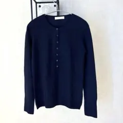 【シンプル上品】ユニクロカシミヤ 100%ネイビー 長袖セーター ヘンリーネック