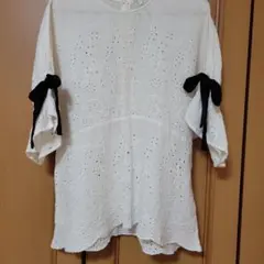 ZARA 刺繍入り リボン付き シャツ