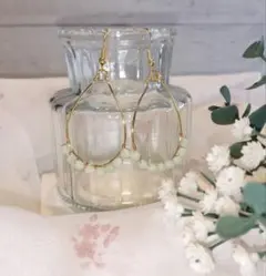 天然石のワイヤーフープピアス