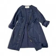 【ナチュラルビューティーベーシック】ノーカラーコート ネイビー Sライトアウター