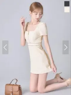 JEWELS スクエアネックフロントジップワンピース ミニドレス L ホワイト
