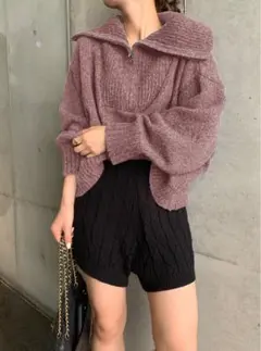 GRLハーフジップミックスニットトップス