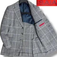 【美品】イザイア シルクリネン テーラードジャケット イタリア製 チェック 44 イザイア ｸﾞﾚｰ ｼﾙｸ×ﾘﾈﾝ ﾁｪｯｸ ﾃｰﾗｰﾄﾞｼﾞｬｹｯﾄ 44