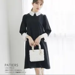 【新品タグ付】トッコクローゼット襟袖フラワーカットワーク刺繍ワンピース M 黒