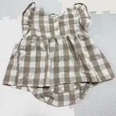 ペアマノン　ノースリーブ　ロンパース　80 ベージュチェック