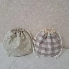 ハンドメイド　まんまる巾着　ミニ巾着　巾着ポーチ　2個セット