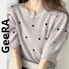 GeeRA ドット柄ジャガード半袖トップス グレーのサムネイル
