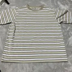 ストライプデザイン Tシャツ 半袖 ベージュ