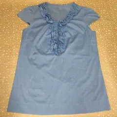 ANAYI　アナイ　半袖ブラウス　チュニック　フリル　ブルー