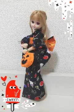 セール❢★ばぁばのお針箱★リカちゃんサイズハロウィン着物セット★ブラック★