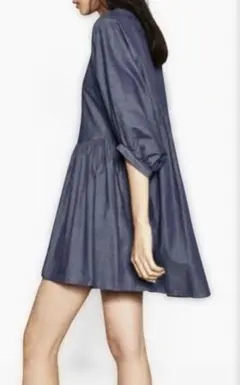 ZARAダークブルー フレアシルエット チュニック七分袖ドルマンワンピース