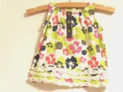 新品110cmかわいい★花柄フリル裾チュニック◆110cmグリーン系