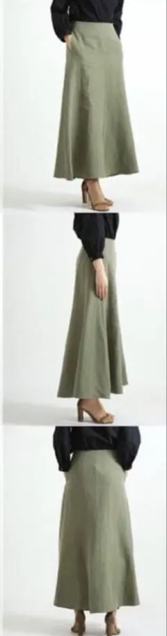 【AURALEE】ウォッシュドリネン フレアスカート オリーブ