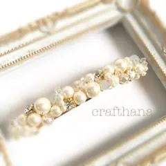 上品アンティーク風 パールのバレッタ 10cm ゴールド