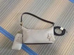 【3点セット】お花モチーフ 2wayショルダーバッグ スマホポーチ付き ベージュ