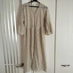 レース ロングカーディガン ベージュ