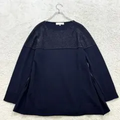 自由区【44】黒系 ラメ切り替え ニットチュニック 毛混 ストレッチ おしゃれ着のサムネイル